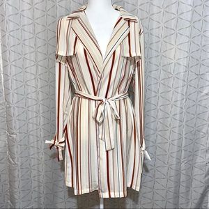 F21 Red And Cream Striped Belted Wrap Dress